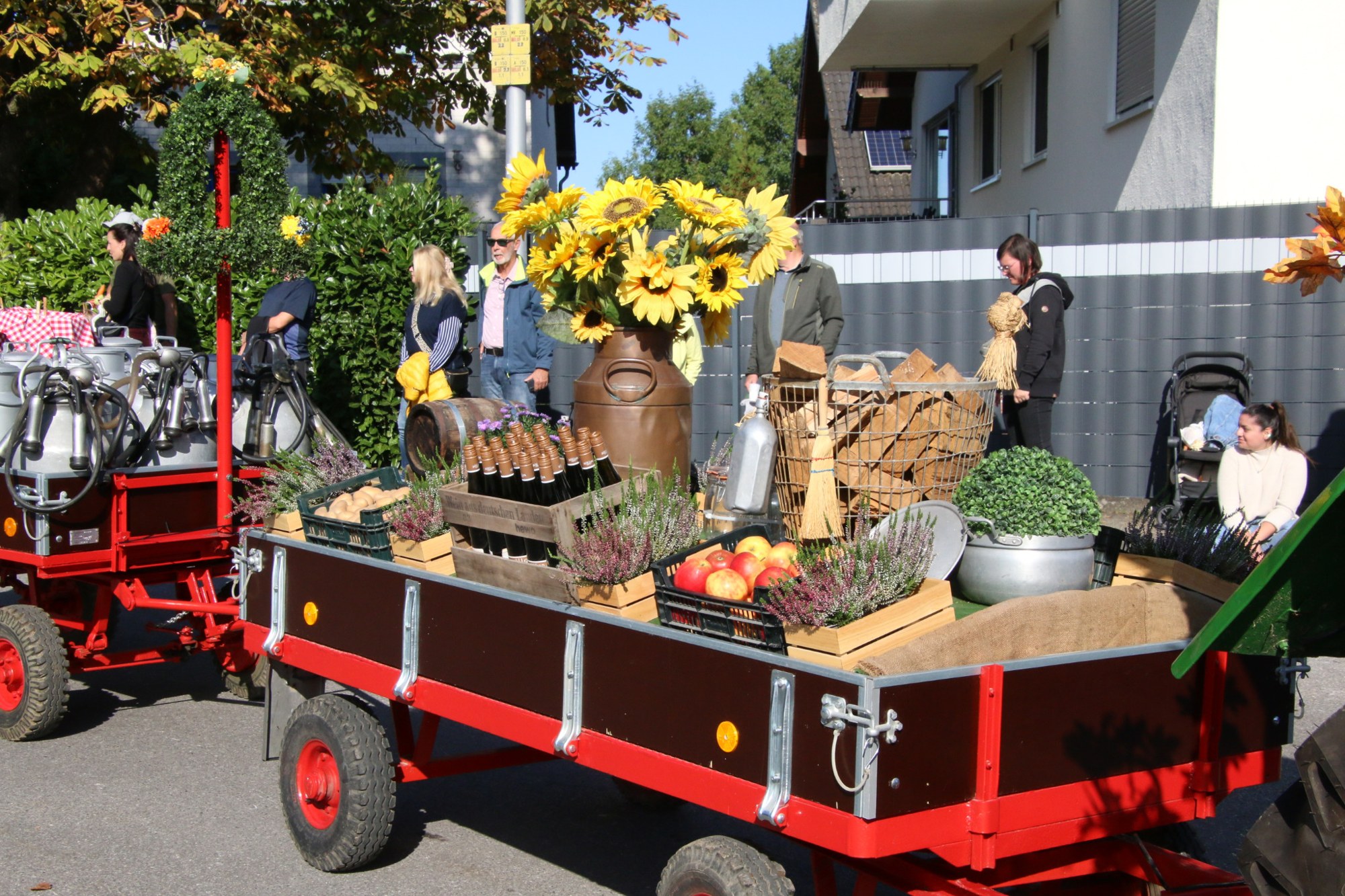 Erntewagen mit Körben und Obst beim Erntedankzug Walheim 2026.